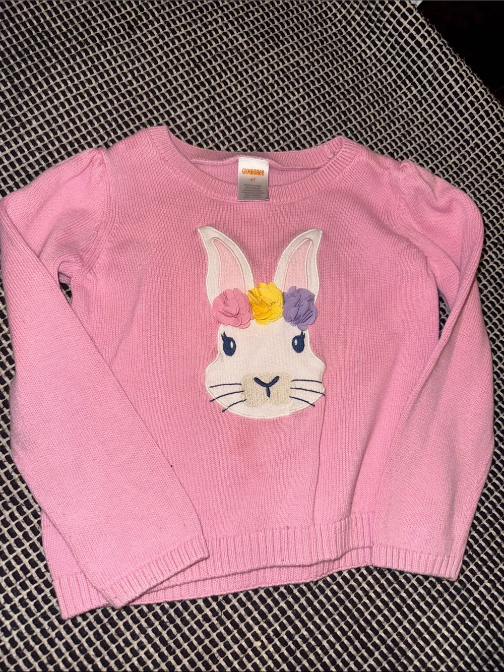 Gymboree Pink Bunny Applique Knit Sweater with Floral Accents